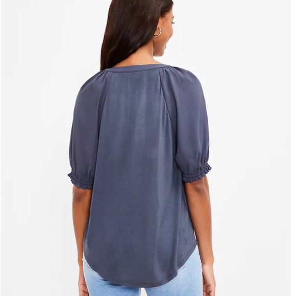 LOFT | Split Neck Mixed Media Top - Picture 6 of 11